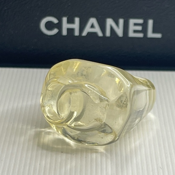 CHANEL CC Logo Clear Ring Size 52 size 6 - Picture 1 of 11